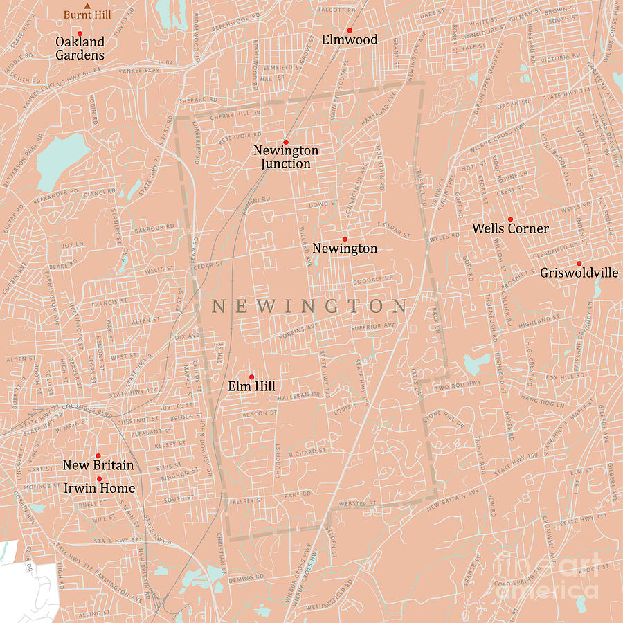 CT Hartford Newington Vector Road Map Digital Art by Frank Ramspott ...