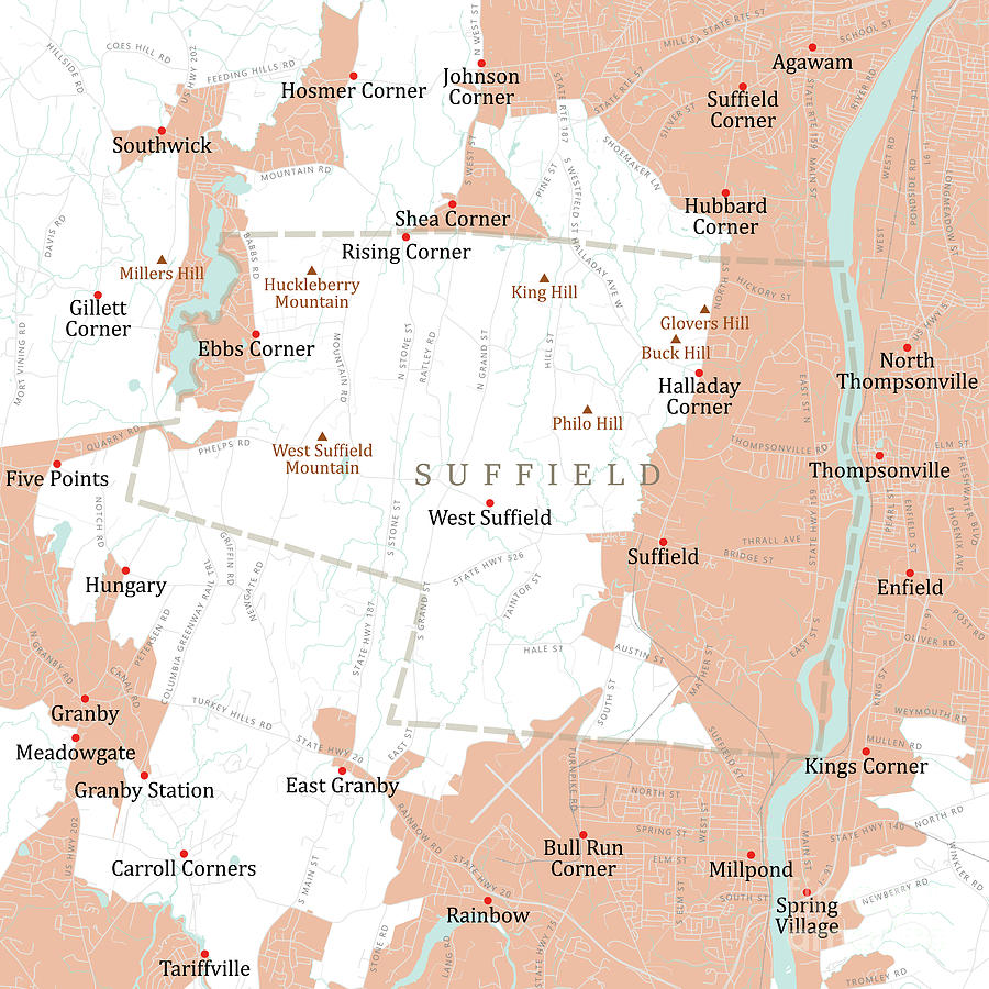 CT Hartford Suffield Vector Road Map Digital Art by Frank Ramspott