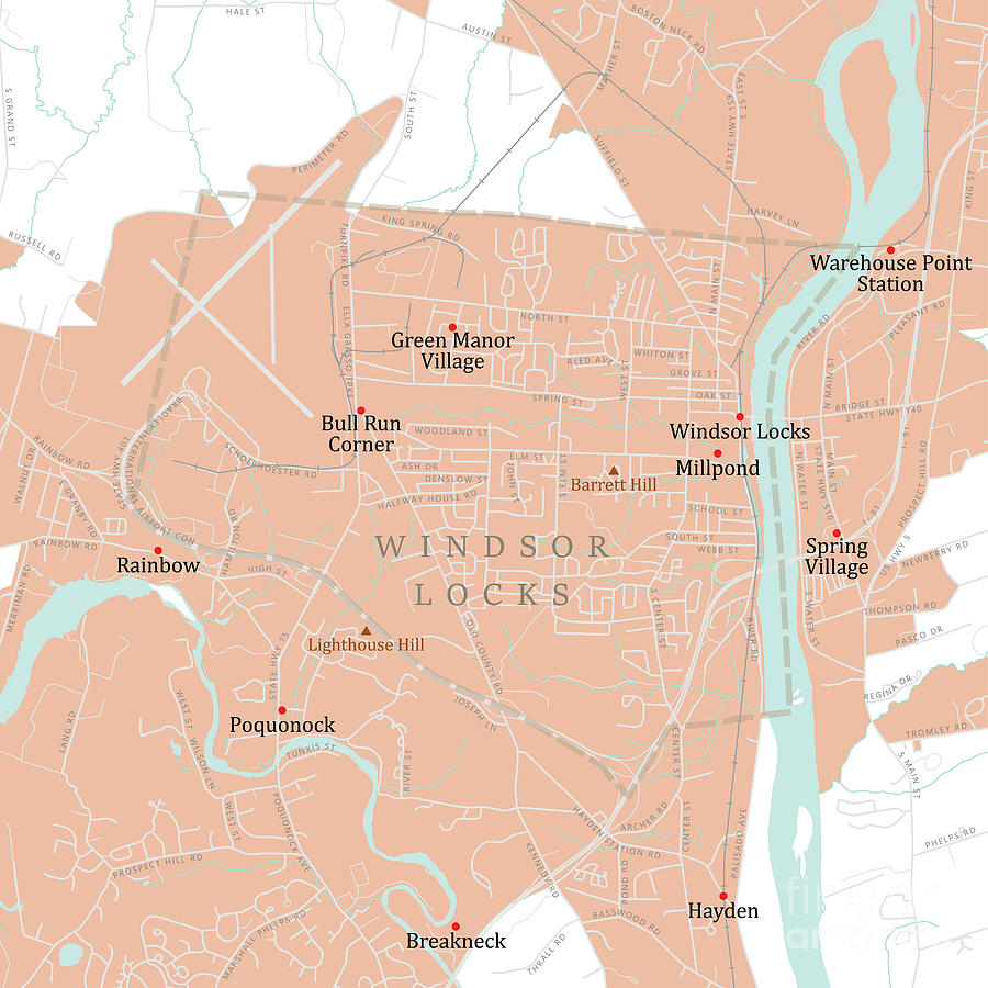 Hartford Digital Art - CT Hartford Windsor Locks Vector Road Map by Frank Ramspott