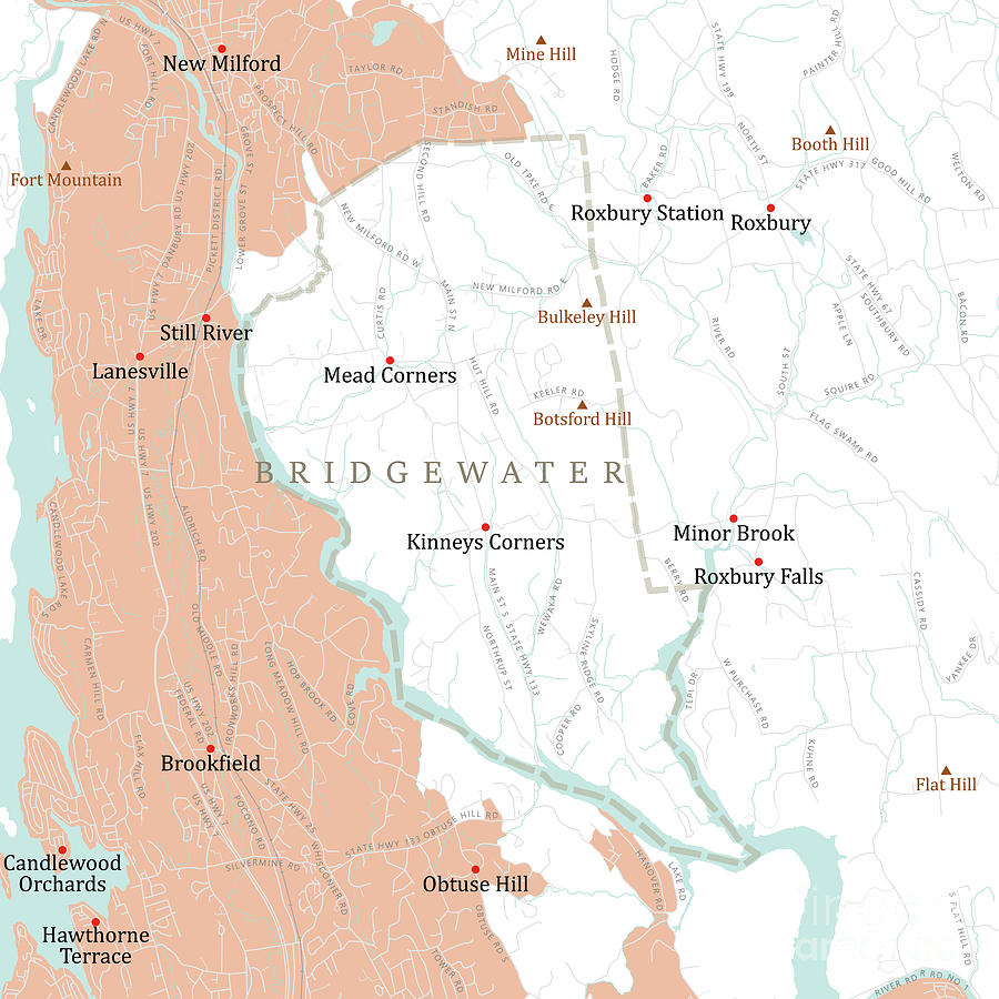Map Digital Art - CT Litchfield Bridgewater Vector Road Map by Frank Ramspott