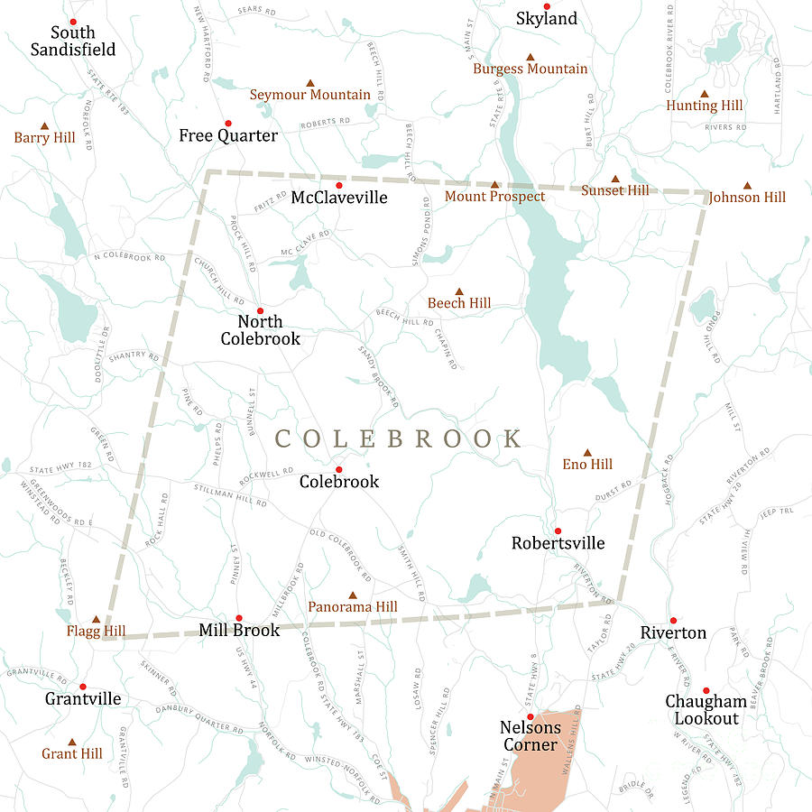 CT Litchfield Colebrook Vector Road Map Digital Art by Frank Ramspott