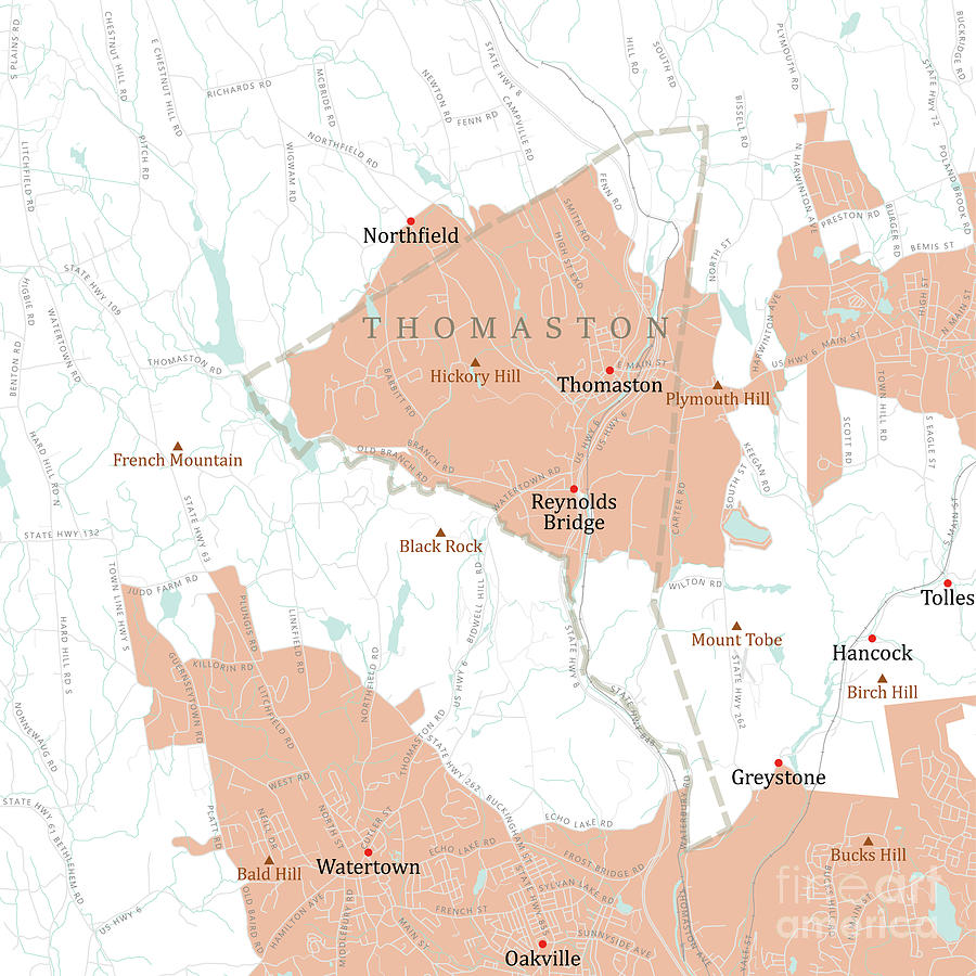 CT Litchfield Thomaston Vector Road Map Digital Art by Frank Ramspott