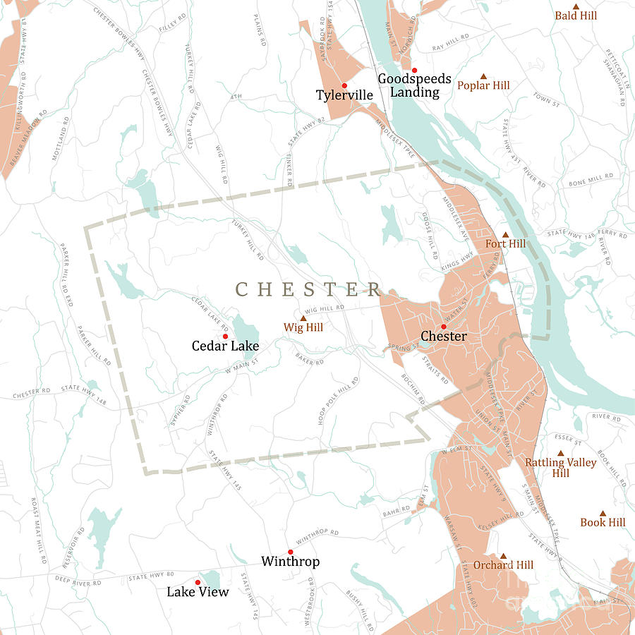 CT Middlesex Chester Vector Road Map Digital Art by Frank Ramspott ...