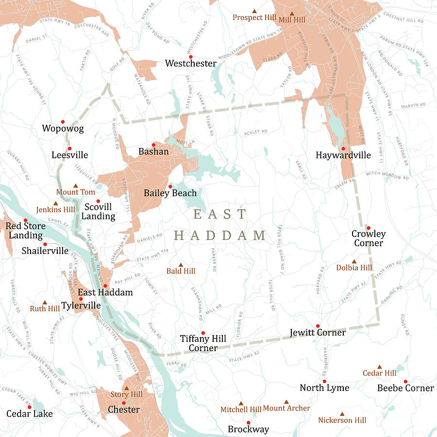 CT Middlesex East Haddam Vector Road Map Digital Art by Frank Ramspott