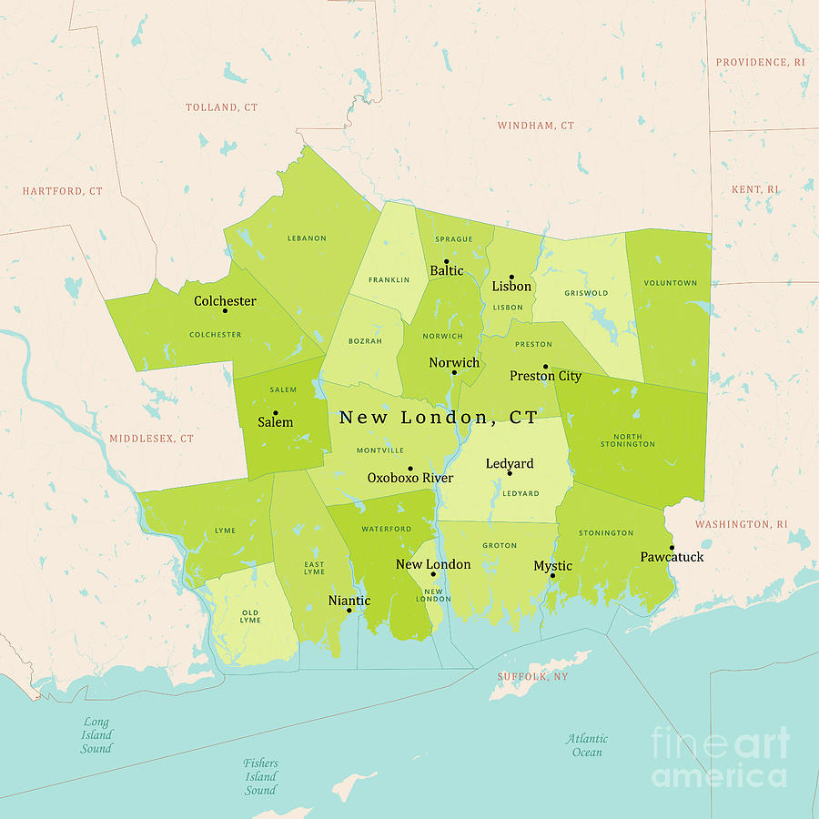 CT New London Vector Map Green Digital Art by Frank Ramspott - Fine Art ...