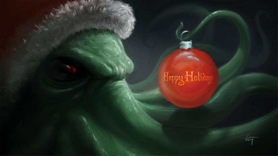 Cthulhu Claus - Happy Holidays Painting by Tom Gehrke