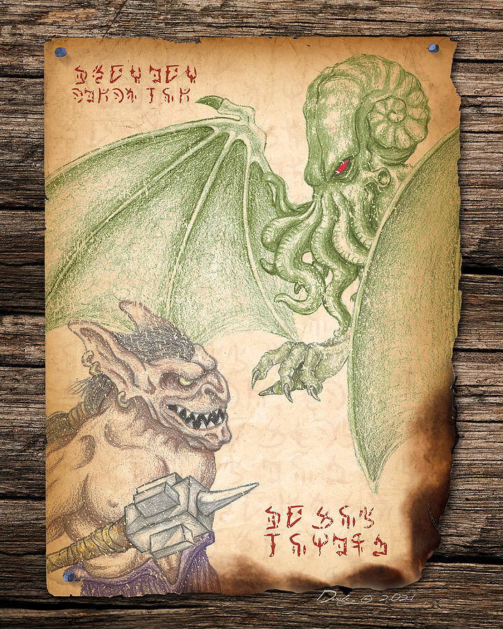 Cthulhu vs Chaos Goblin Drawing by Shawn Dooley