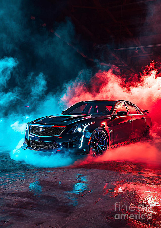 Car Digital Art - CTS-V Conflagration Cadillac CTS-V in Epic Smoke by Clark Leffler