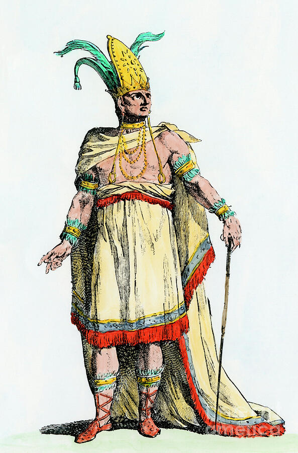 Cuauhtemoc, last emperor of the Aztec, 1522 Drawing by American School ...