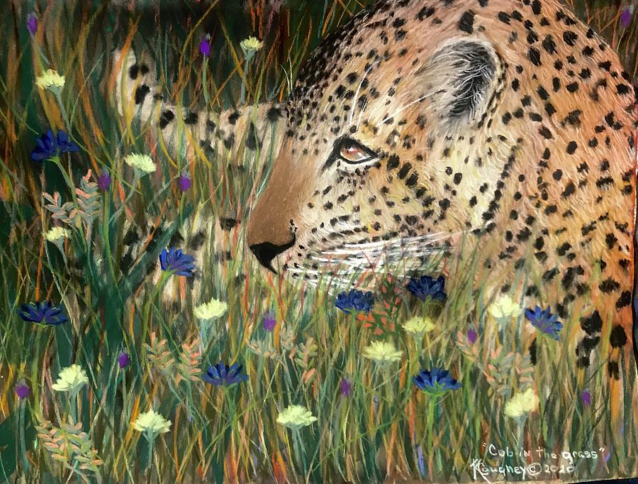 Cub in the grass Painting by Katherine Caughey