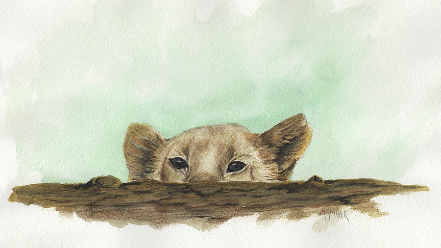 Cub Peeking Painting by Melodie Kantner