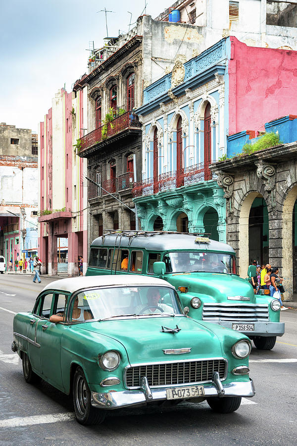 Cuba Fuerte Collection - Green Taxi Cars Photograph by Philippe HUGONNARD