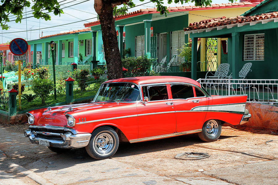 Cuba Fuerte Collection - Red Classic Car in Vinales Photograph by Philippe HUGONNARD