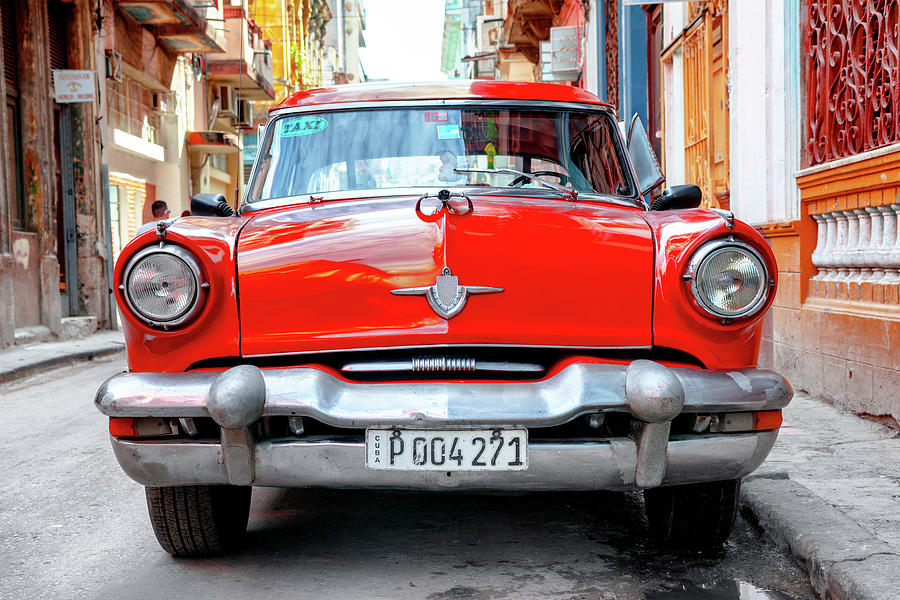 Cuba Fuerte Collection - Red Taxi of Havana Photograph by Philippe HUGONNARD