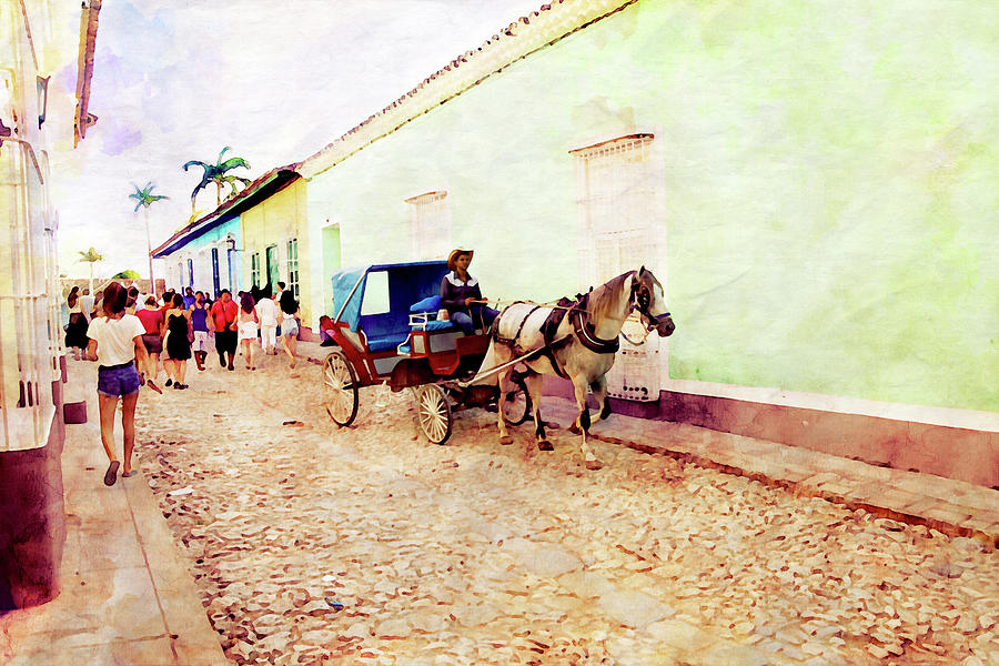Cuba Horse and Buggy on Cobblestone Street Photograph by Peggy Collins