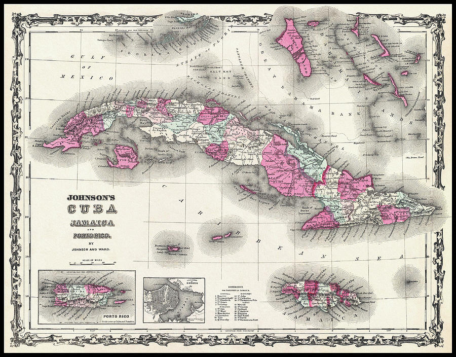Vintage Photograph - Cuba Jamaica and Porto Rico Historical Map 1861 by Carol Japp