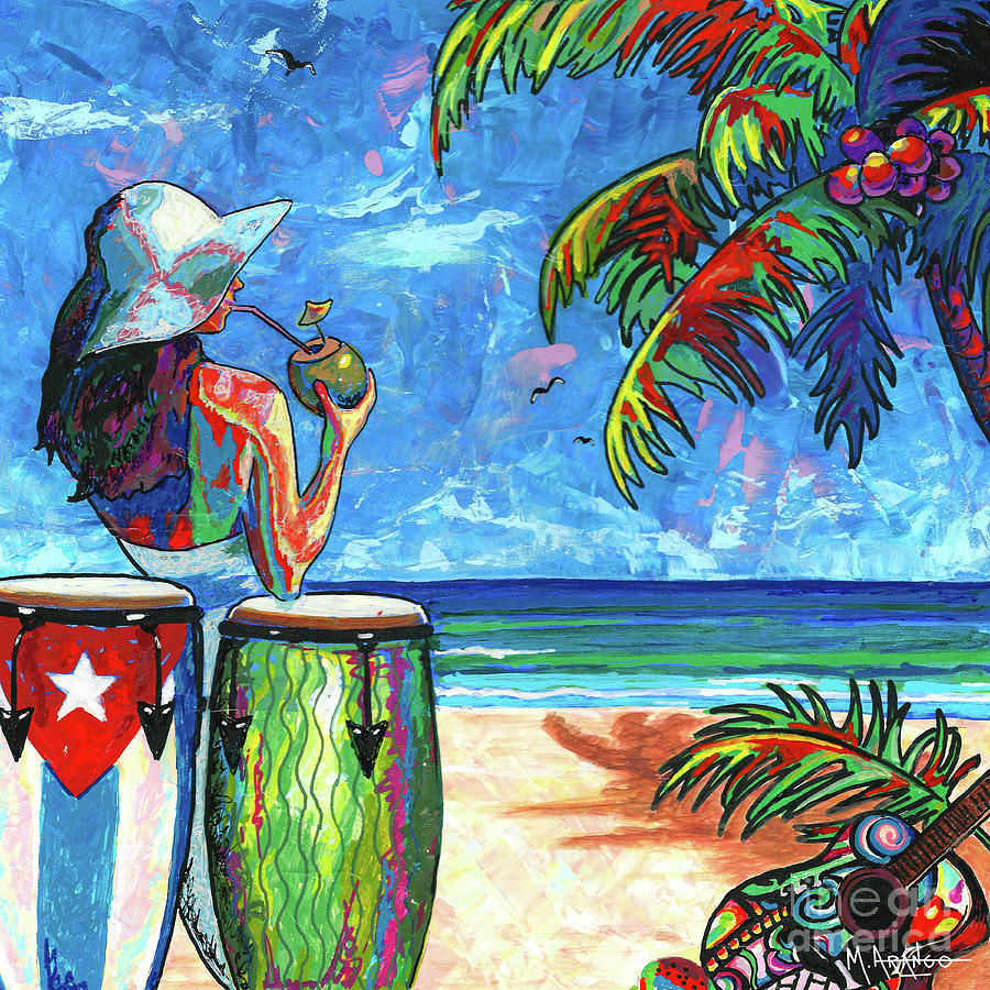 Cuban Beach Painting by Maria Arango