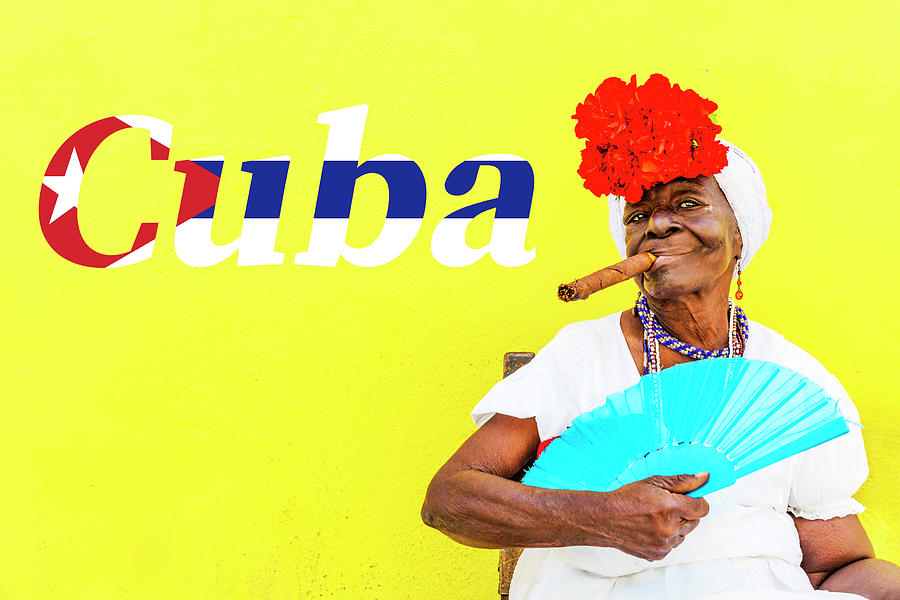 Cuban Woman With Cigar And Cuba Text Paul Thompson 