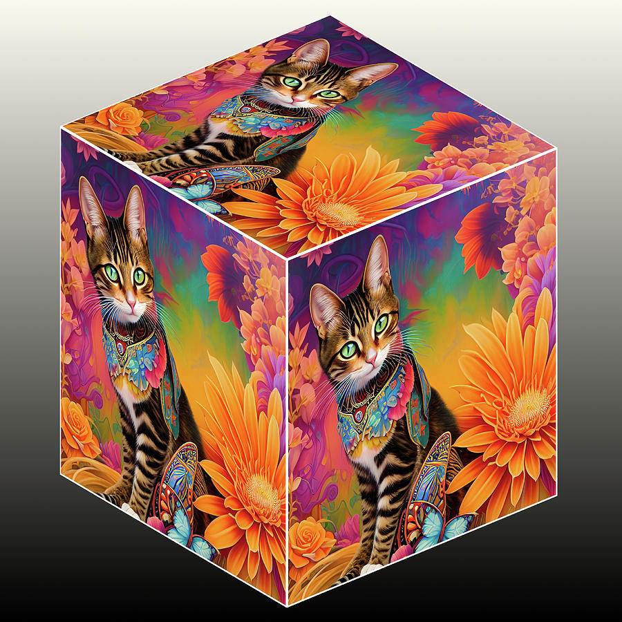 Cube- Cat sitting among the Flowers Digital Art by Grace Iradian - Fine ...