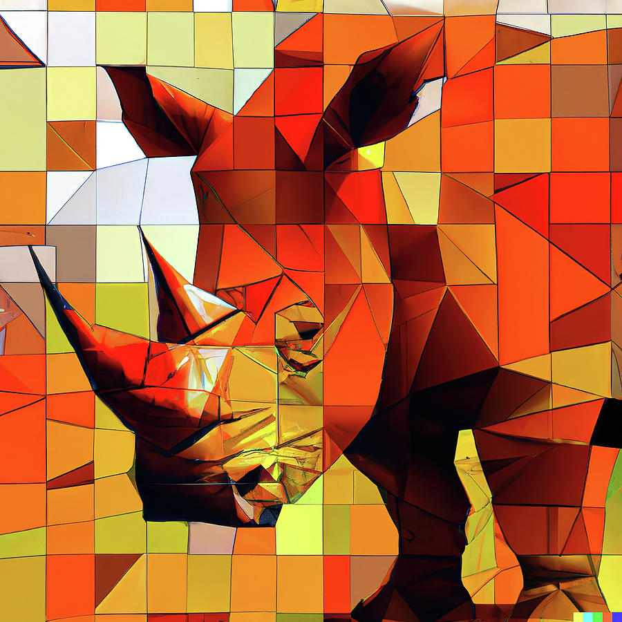 Cubist illustration  orange rhino -#aYearForArt  Photograph by Steve Estvanik