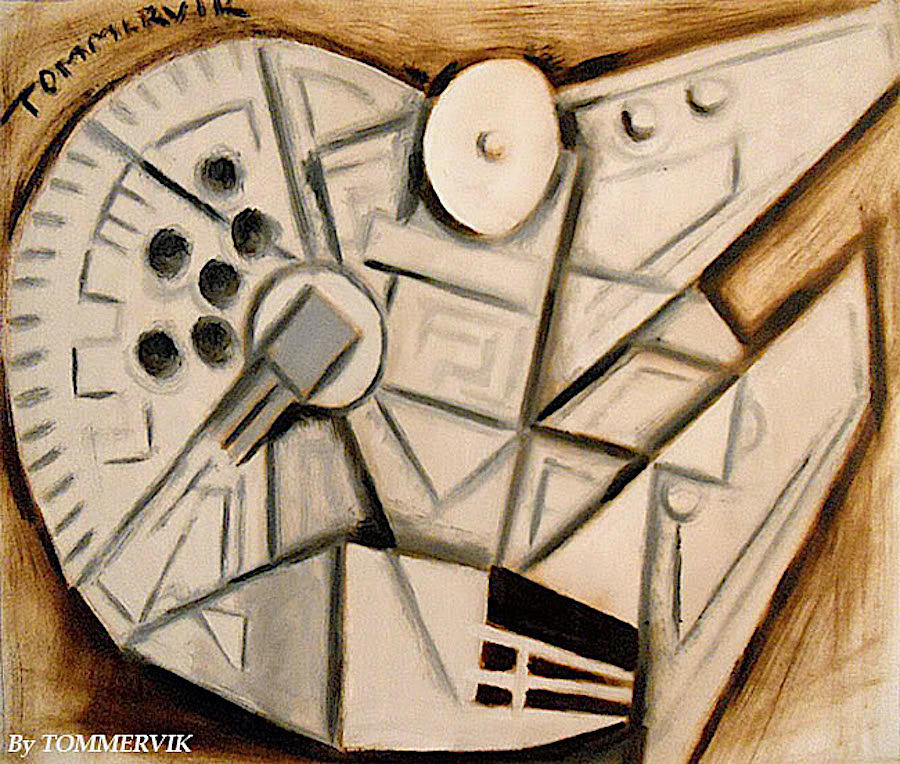 Cubist Millennium Falcon Painting Painting by Tommervik