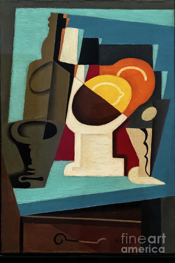 Cubist Still Life Bottle and Glass by Andre Lhote 1917 Painting by Andre Lhote