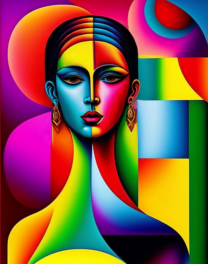 Cubist-style woman portrait Digital Art by Aleksandra Ivankovic Mazzuka ...