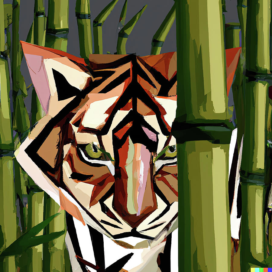 Cubist  tiger hiding in bamboo   #1 Photograph by Steve Estvanik