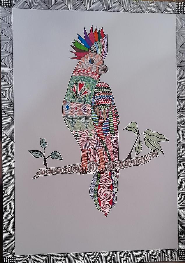 Cuckatoo bird mandala art Drawing by Kiruthika S