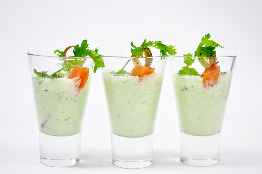 Cucumber Yoghurt Soup Shooters Photograph by Photo by Simon Sperling