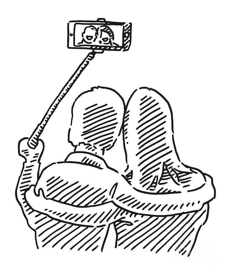 Cuddling Couple Taking Selfie Drawing Drawing by Frank Ramspott Pixels