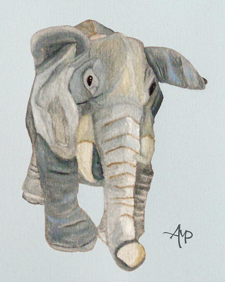 Cuddly Elephant Watercolor Painting by Angeles M Pomata