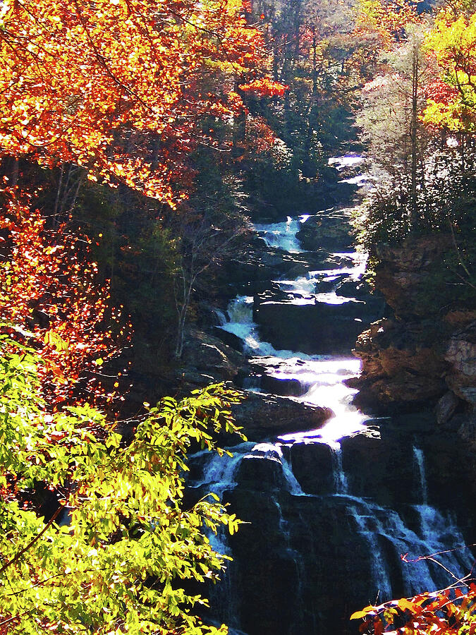 Cullasaja Falls in Autumn Digital Painting Mixed Media by Sharon Williams Eng