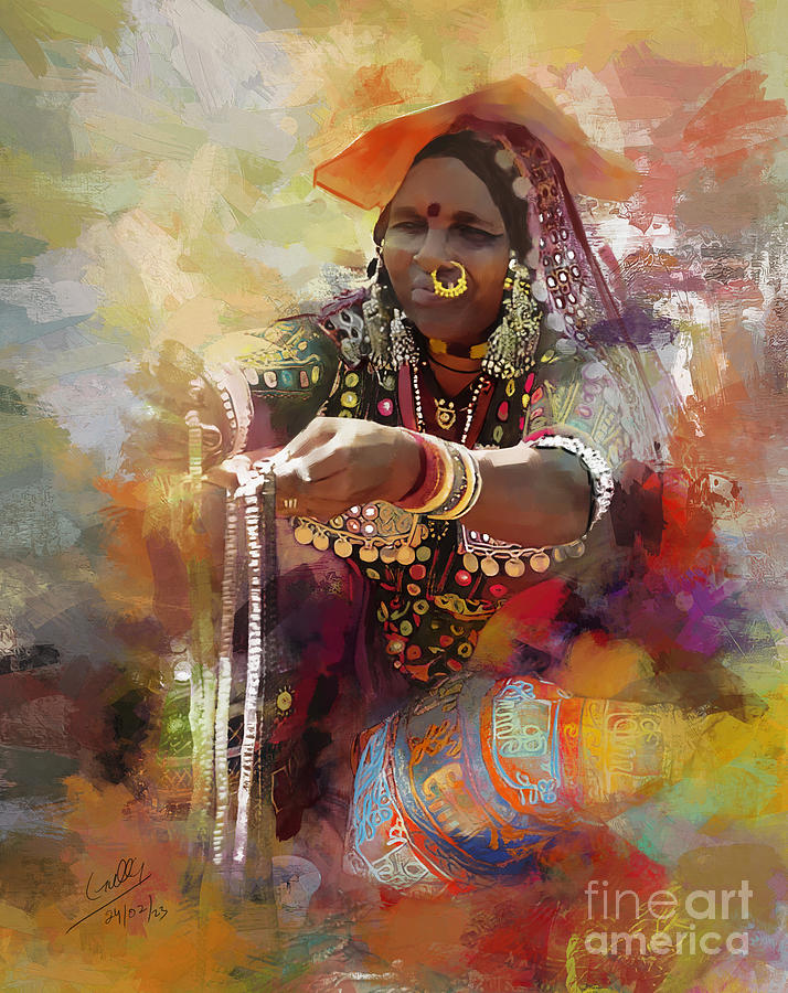 Abstract Painting - Cultural street woman seller  by Gull G