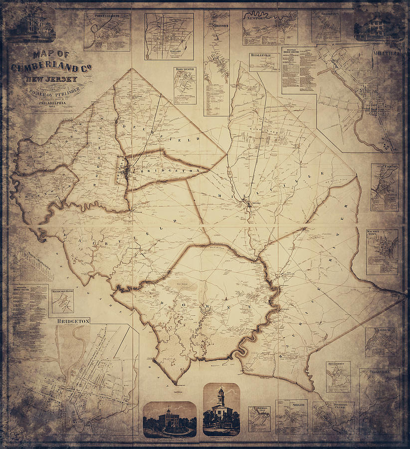 New Jersey Map Photograph - Cumberland County New Jersey Vintage Map 1862 Sepia by Carol Japp