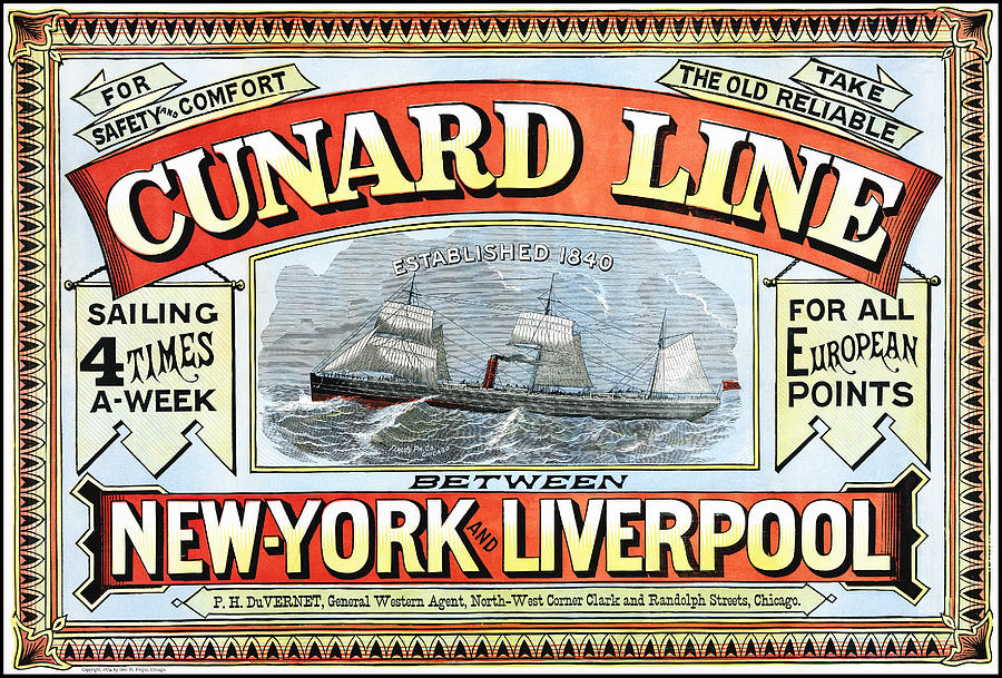 Cunard Line Vintage Travel New York and Liverpool 1875 Photograph by Carol Japp