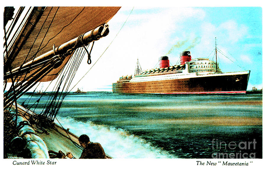 Cunard White Star Mauretania 1938 Postcard Painting