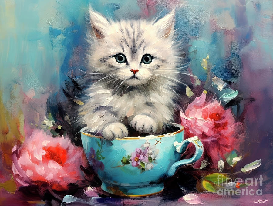 Cup Cat Digital Art by Jutta Maria Pusl