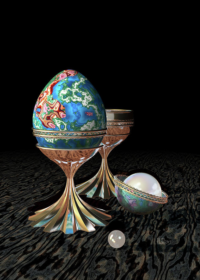Cup, Egg and Pearls Digital Art by Hakon Soreide