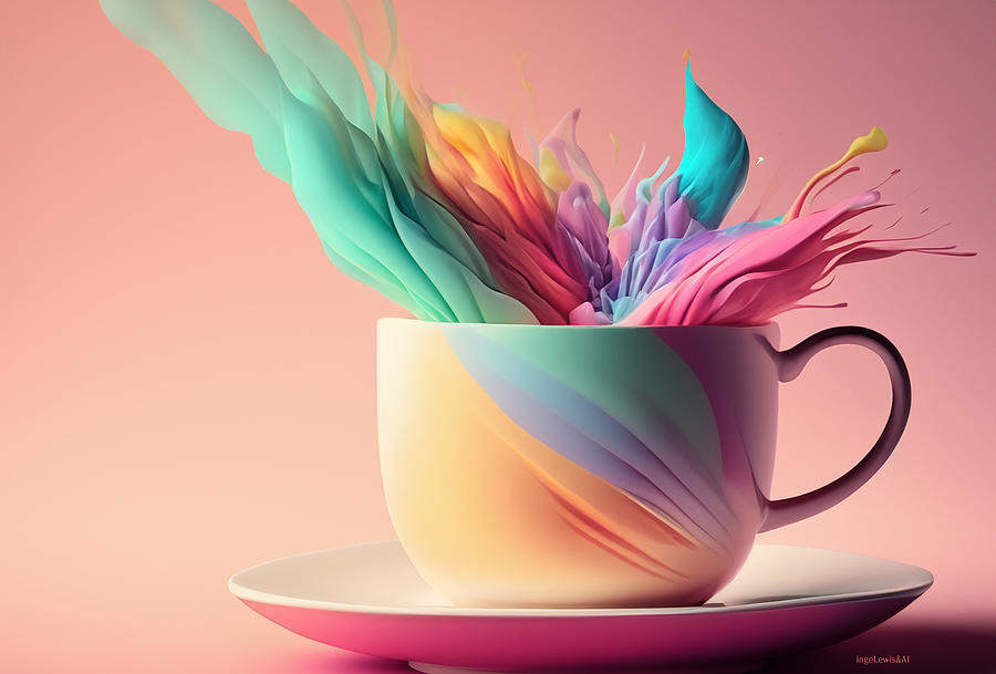 Cup of flowing inspiration Digital Art by Inge Lewis