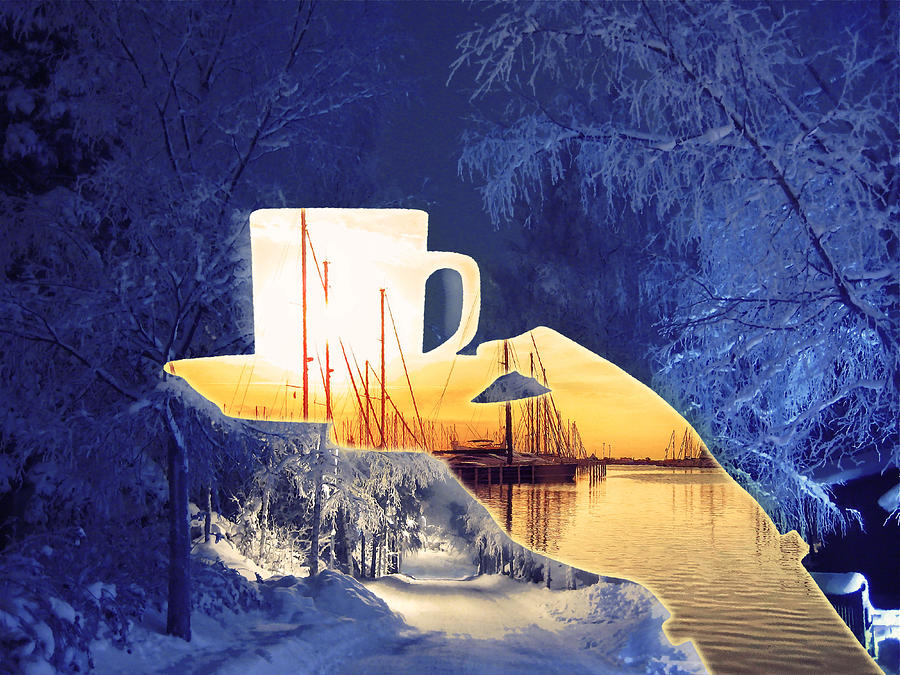 Cup of tea in the winter evening Digital Art by Alex Mir