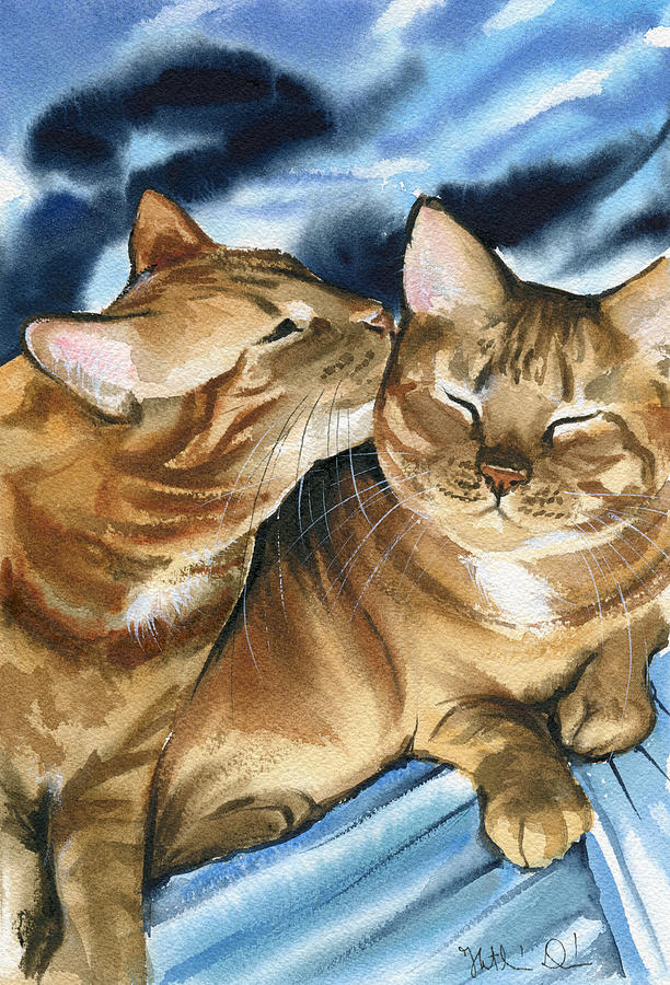 Cupcake and Buttercup - Ginger Cat Painting  Painting by Dora Hathazi Mendes