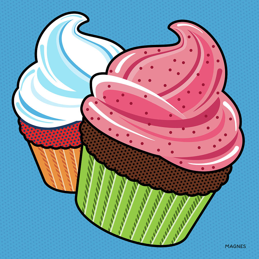 Cupcakes on Blue Digital Art by Ron Magnes