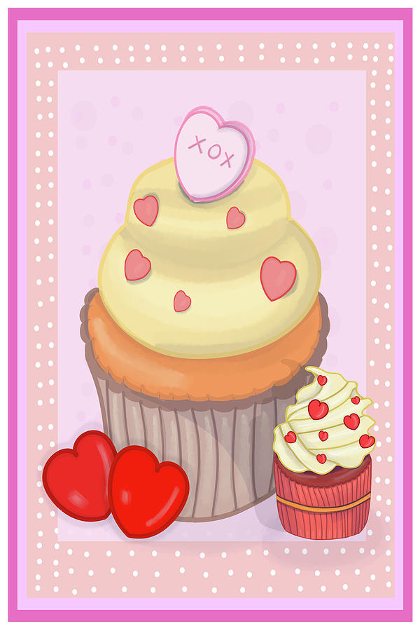 Cupcakes With Hearts Digital Art by Rose Lewis
