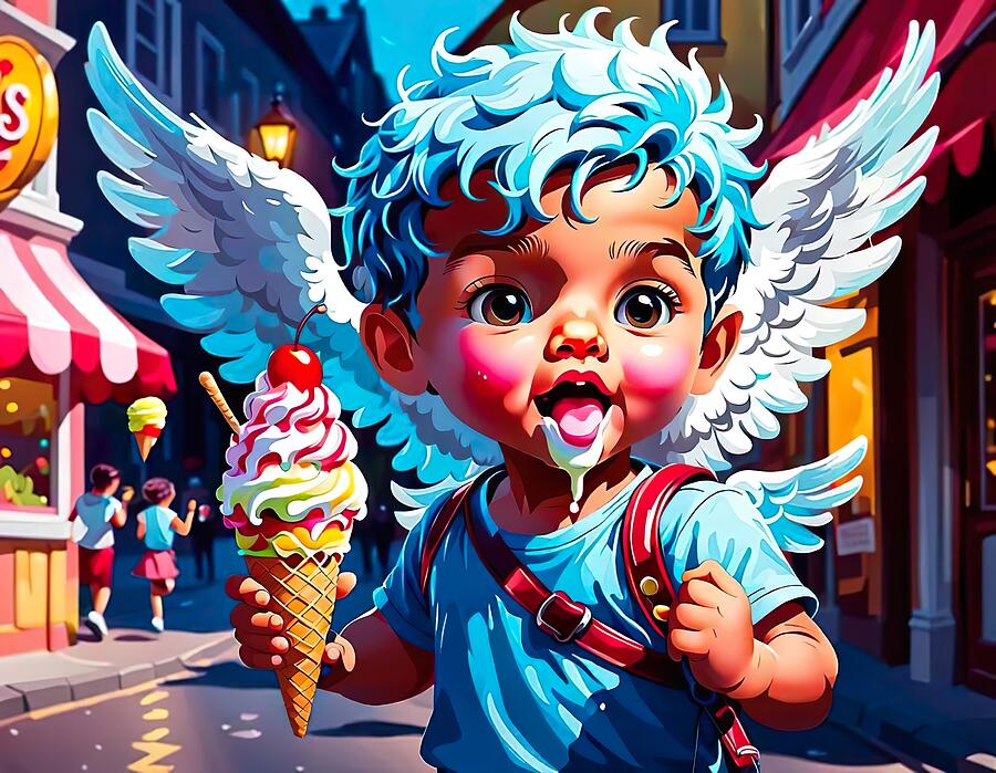 Cupid and His Ice Cream Cone Digital Art by Beverly Read