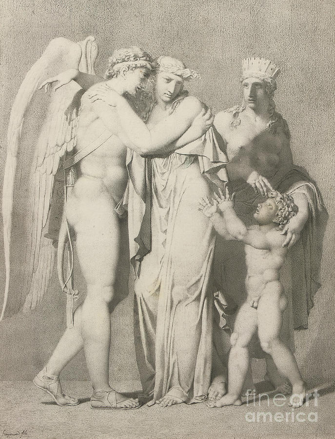 Alexandre Evariste Fragonard Drawing - Cupid and Psyche by Fragonard by Alexandre Evariste Fragonard
