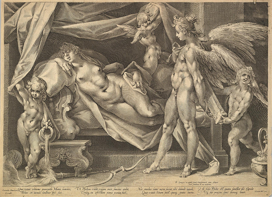 Cupid and Psyche Drawing by Jan Muller