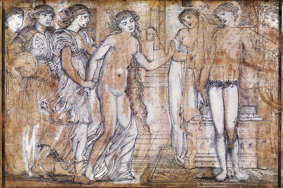 Vintage Helios Nudist - Cupid and Psyche Psyche in the presence of Venus 1865 by Edward Burne-Jones  Painting by Les Classics - Pixels