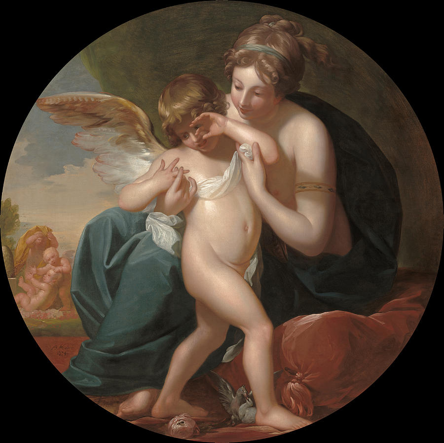 Cupid, Stung by a Bee, Is Cherished by his Mother Painting by Benjamin West