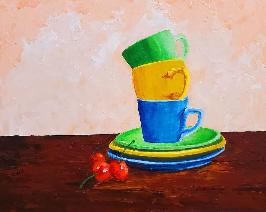 Cups and Cherries Painting by Gail Friedman